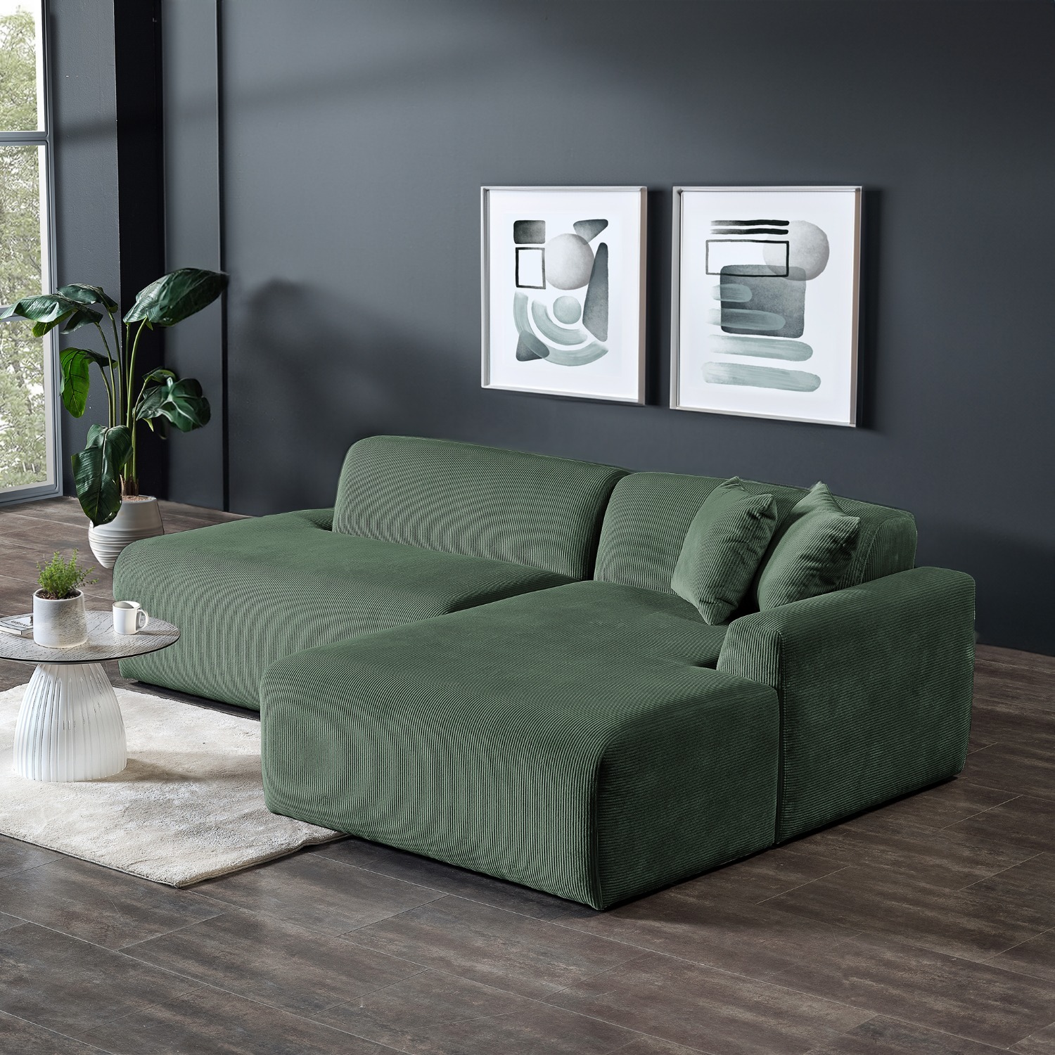 Dexter Green Corduroy Sectional Right Facing - image-1
