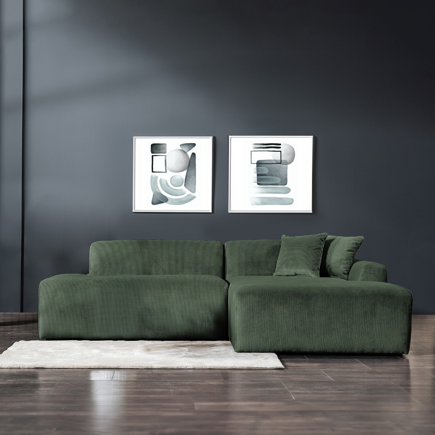 Dexter Green Corduroy Sectional Right Facing - image-4