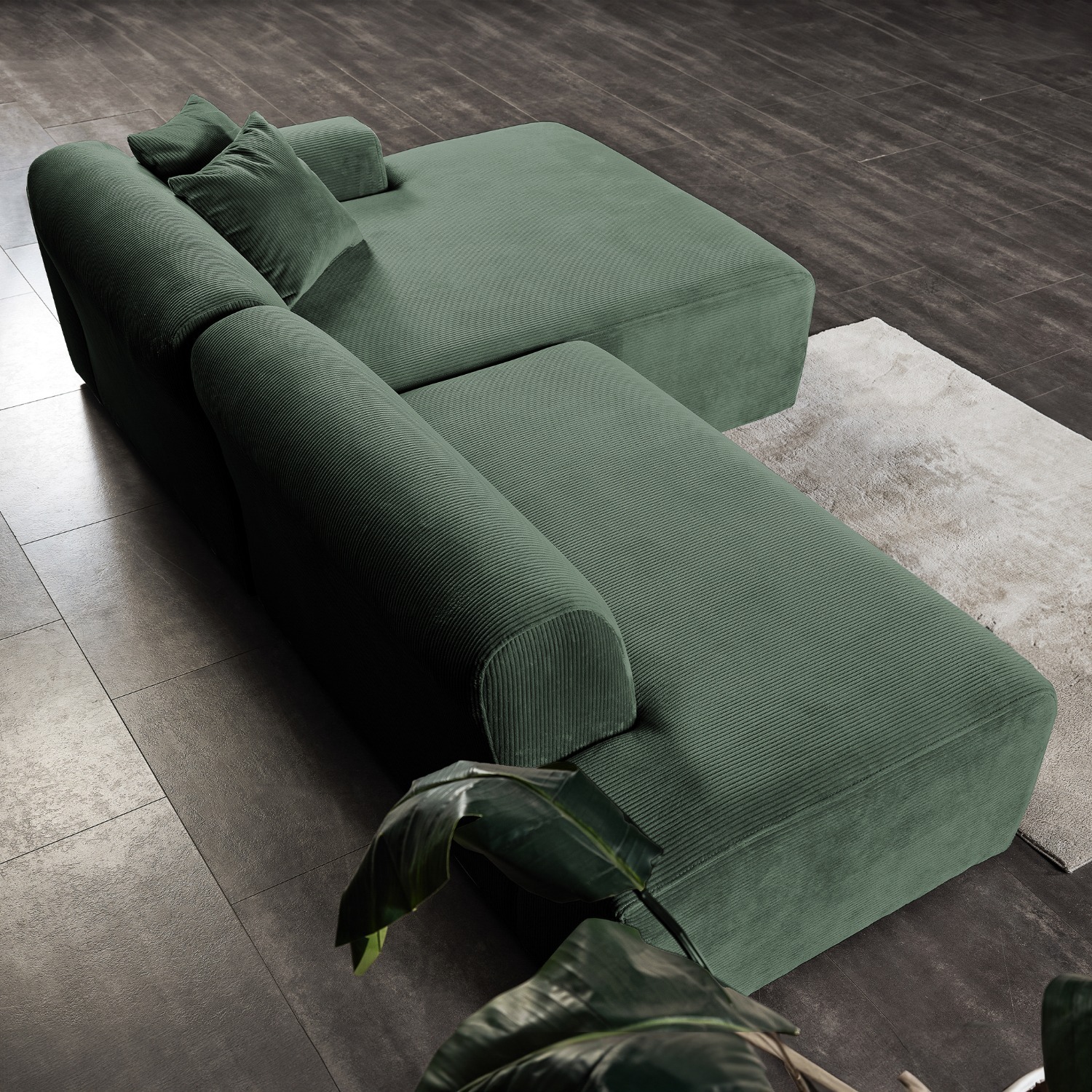 Dexter Green Corduroy Sectional Right Facing - image-6