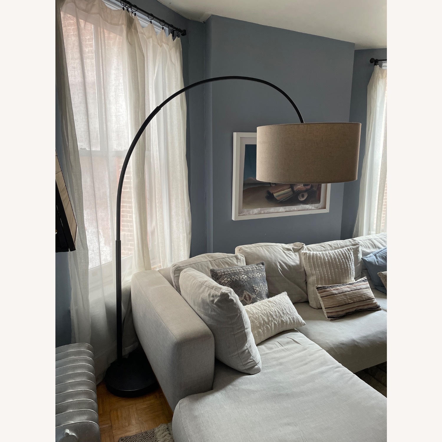 West Elm Overarching Linen Shade Floor Lamp - image-1