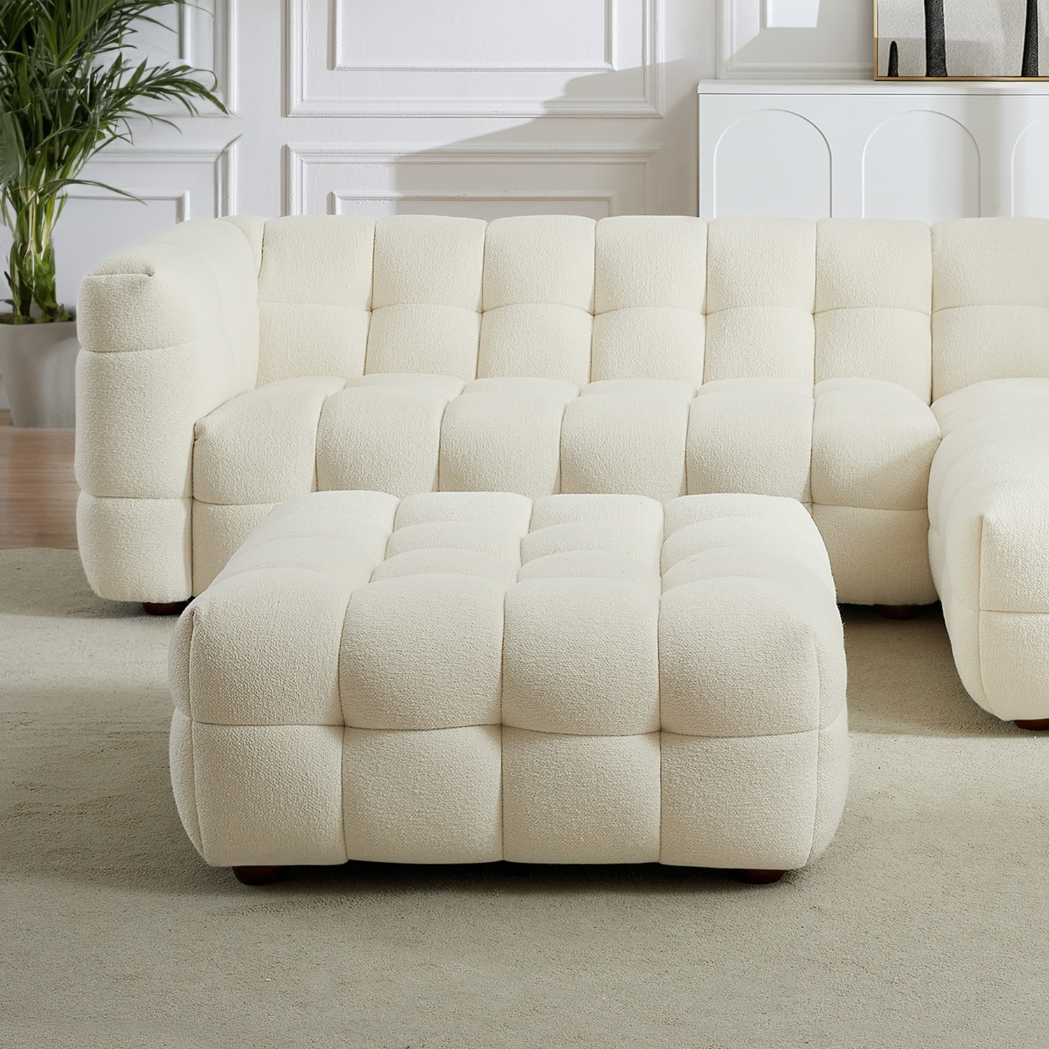 Mirage Cream Boucle Ottoman - image-5