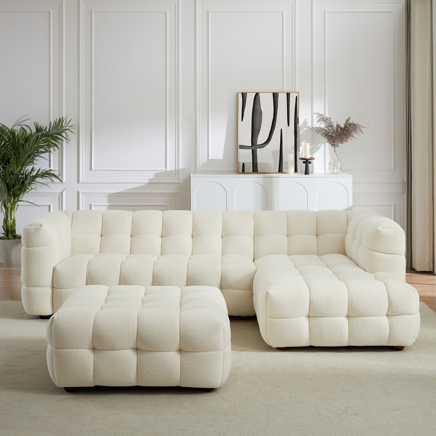 Mirage Cream Boucle Ottoman - image-2