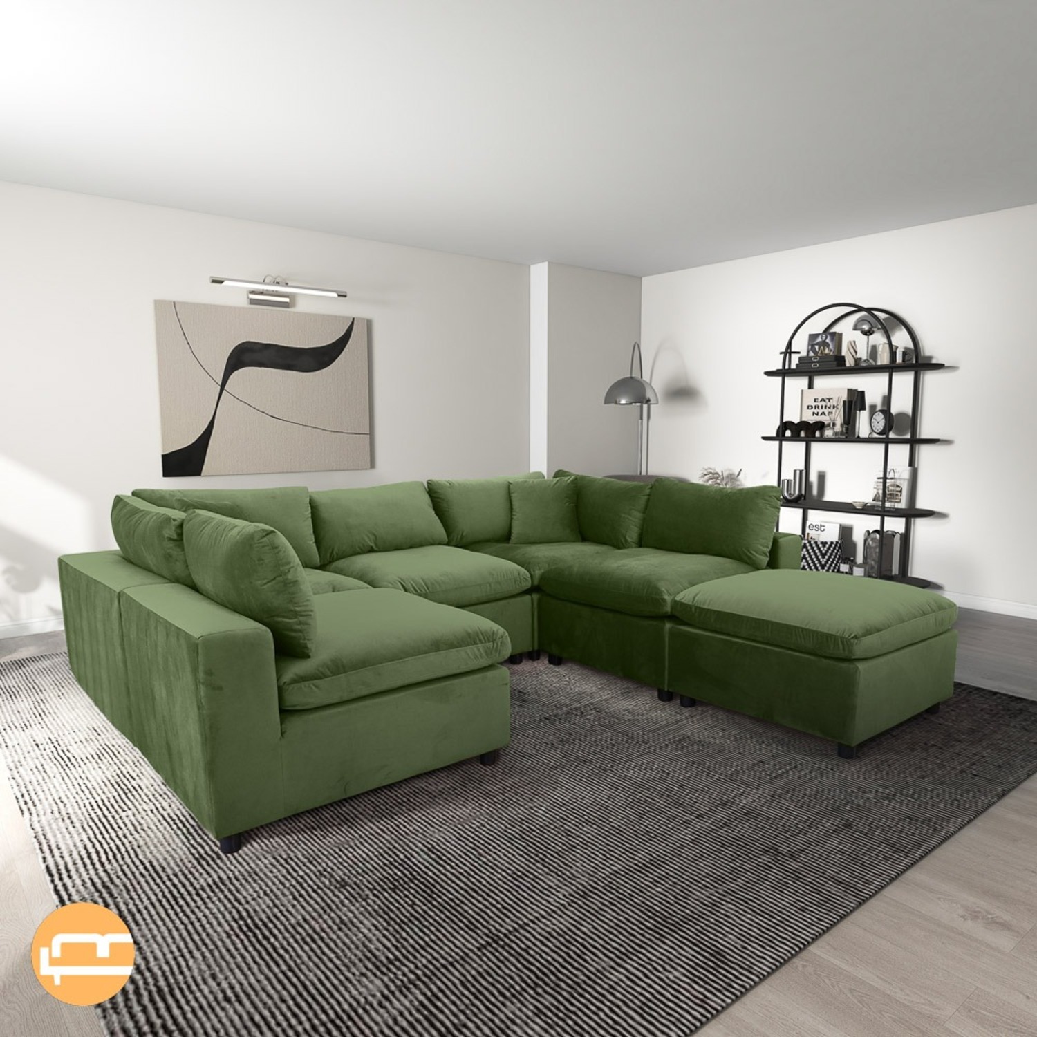 Laurel Olive Green Velvet Modular Sofa - image-3