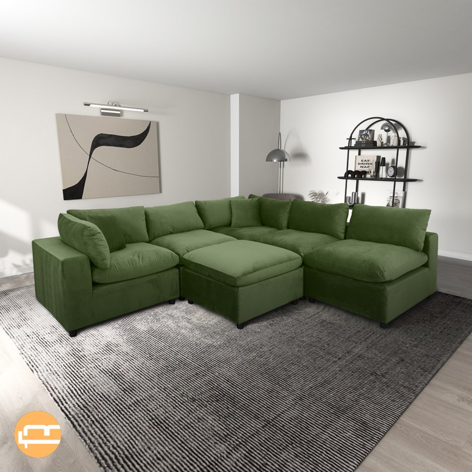 Laurel Olive Green Velvet Modular Sofa - image-5