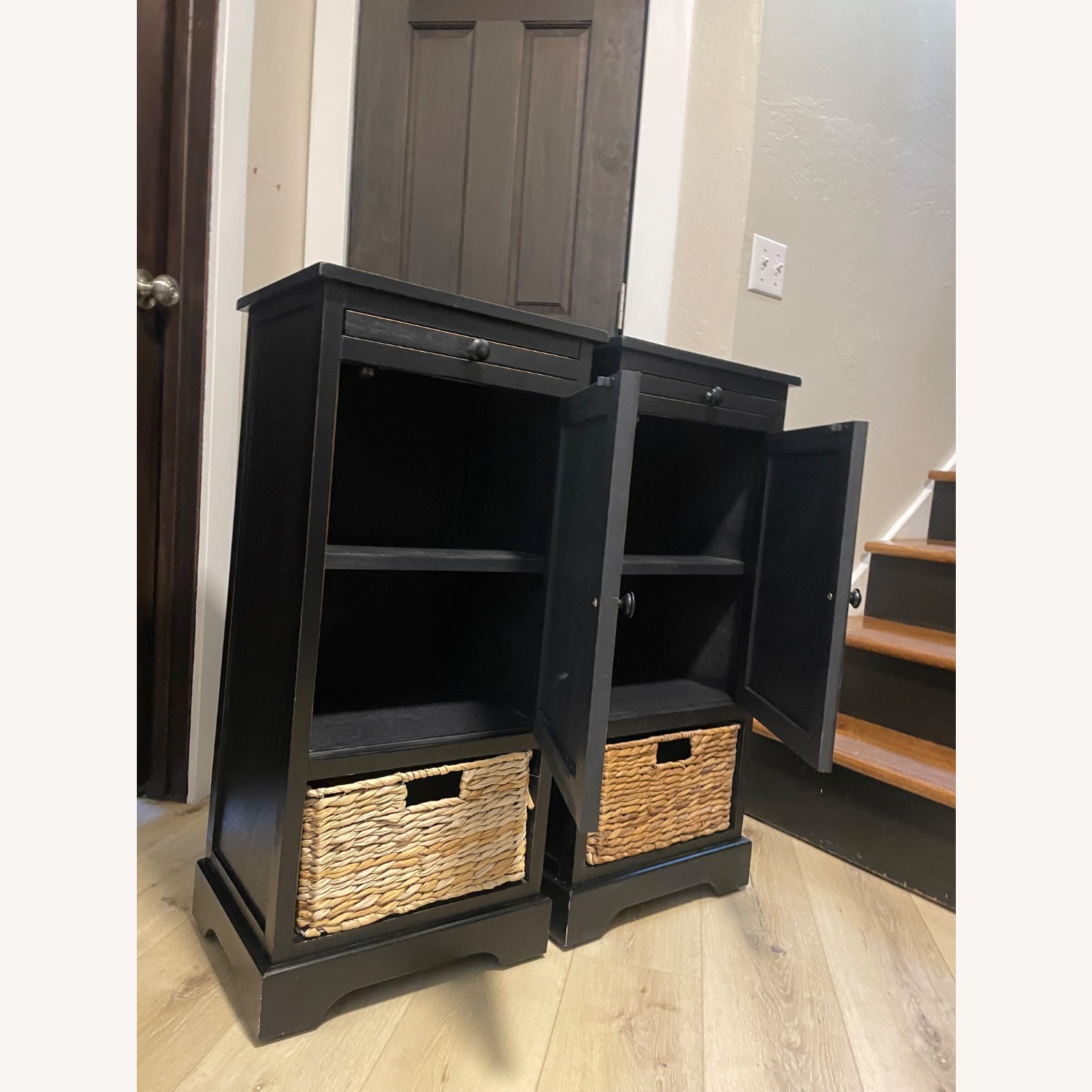 Distressed Black Wooden Bedside Tables - image-1