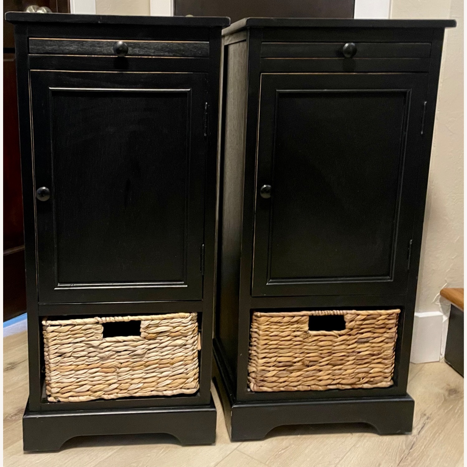 Distressed Black Wooden Bedside Tables - image-4