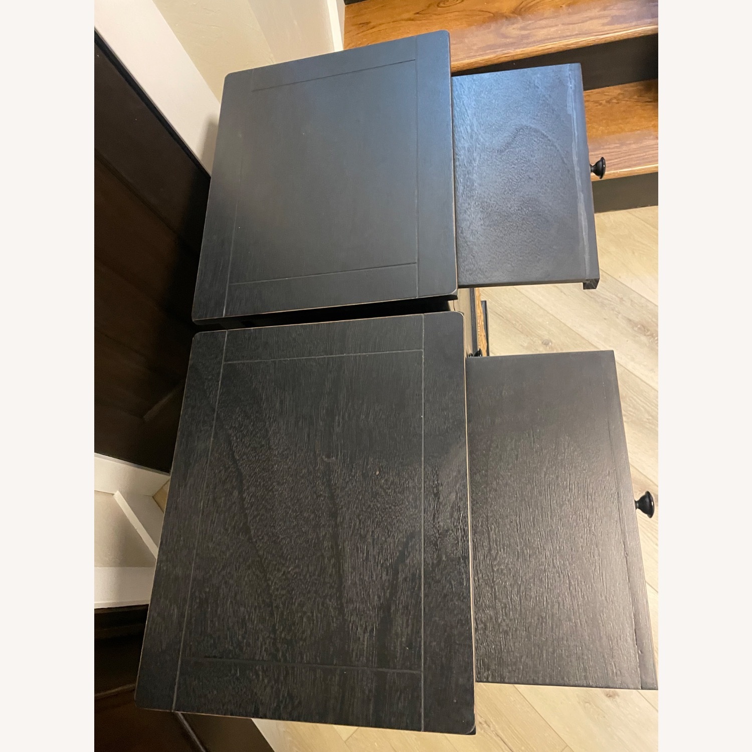 Distressed Black Wooden Bedside Tables - image-3