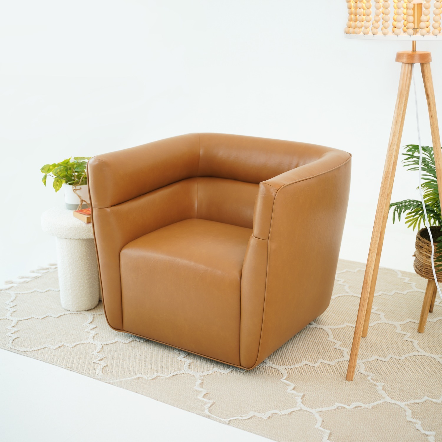 Weimar Swivel Chair - Tan Vegan Leather - image-3