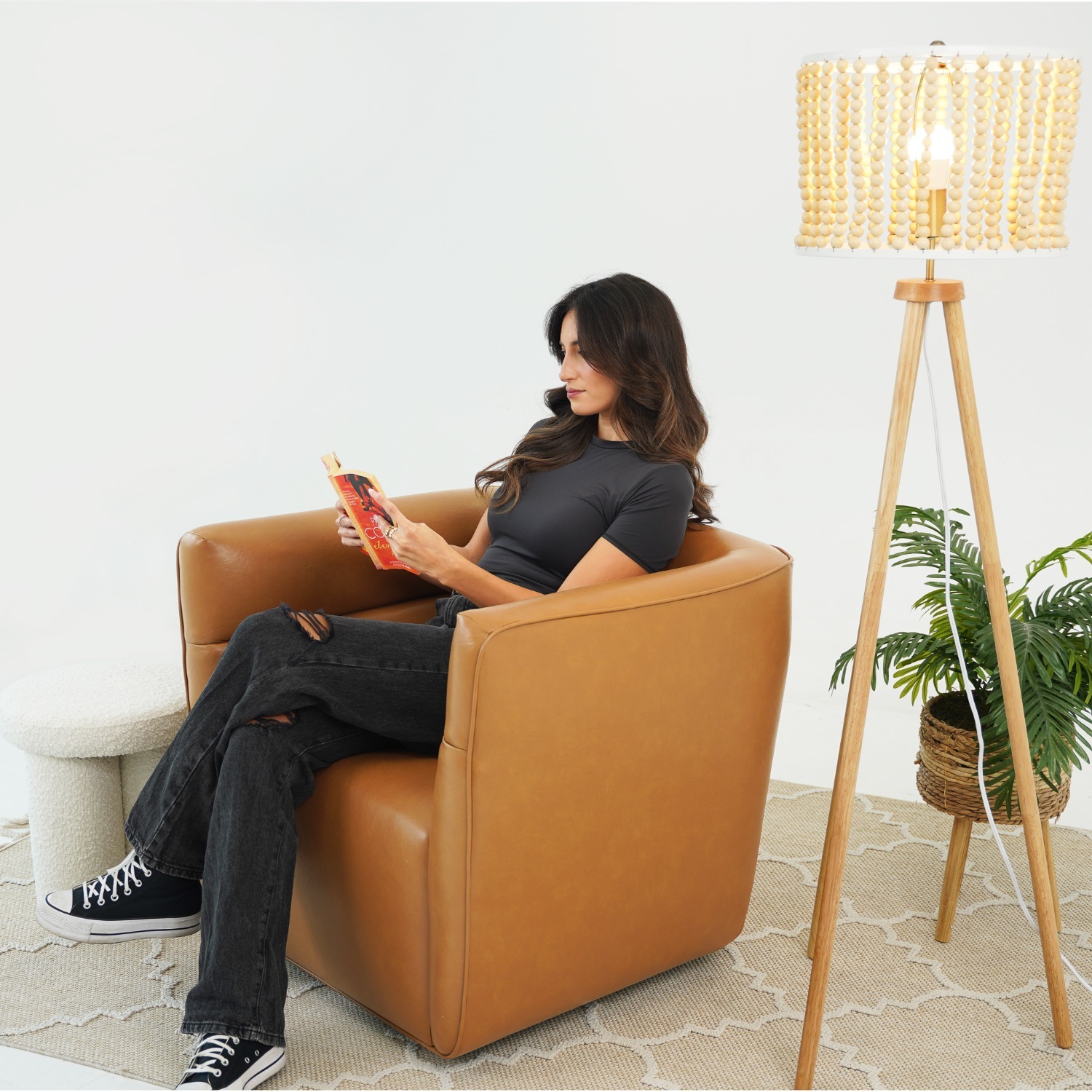 Weimar Swivel Chair - Tan Vegan Leather - image-4