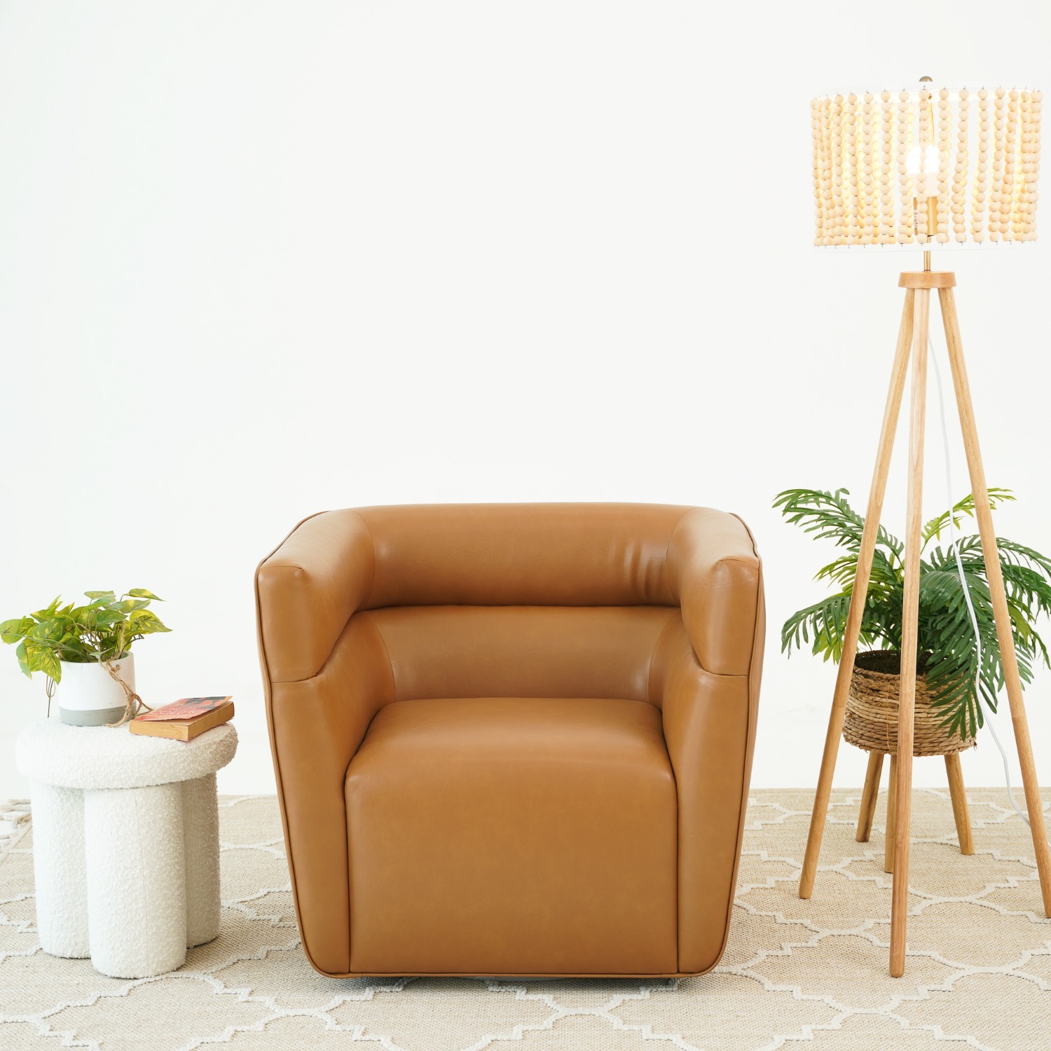 Weimar Swivel Chair - Tan Vegan Leather - image-2