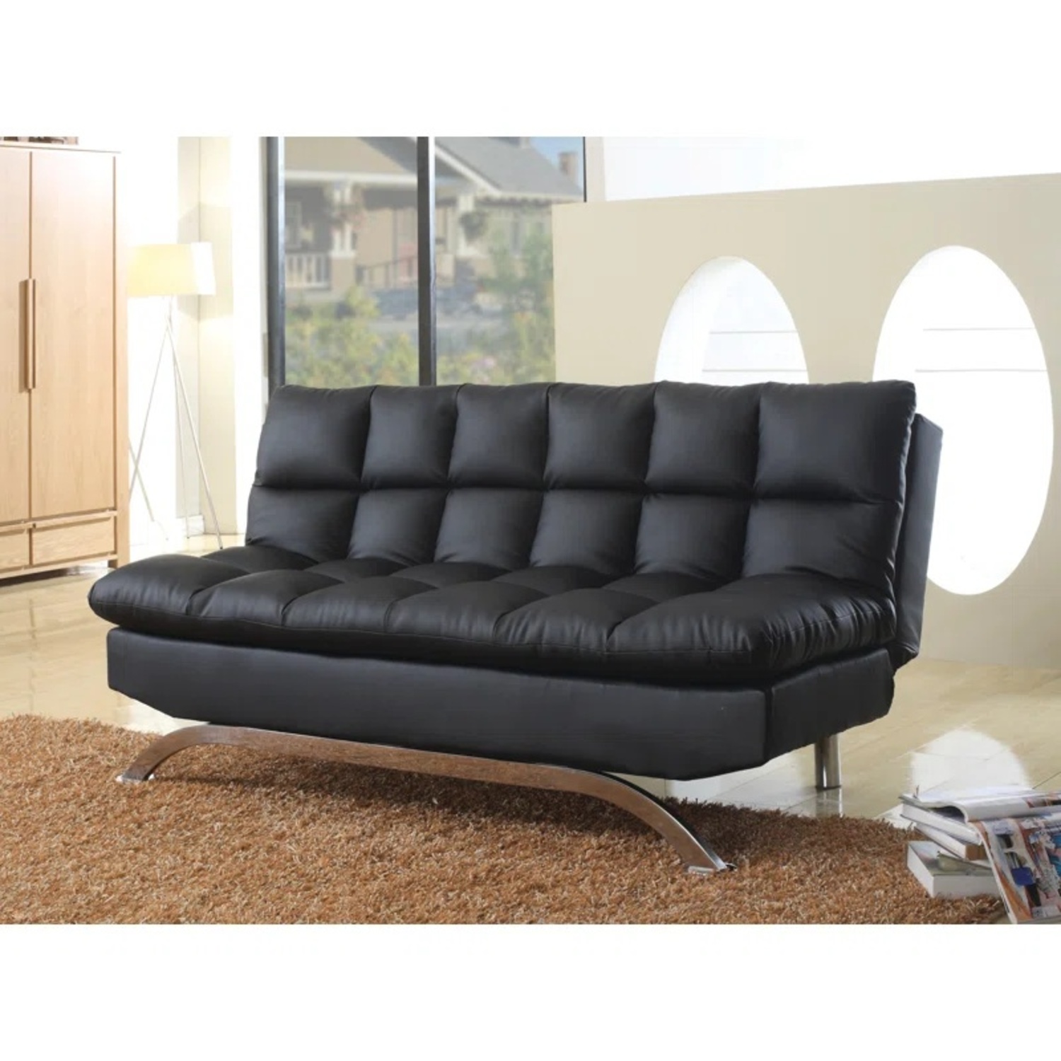 Wade Logan Black Faux Leather Futon - image-8