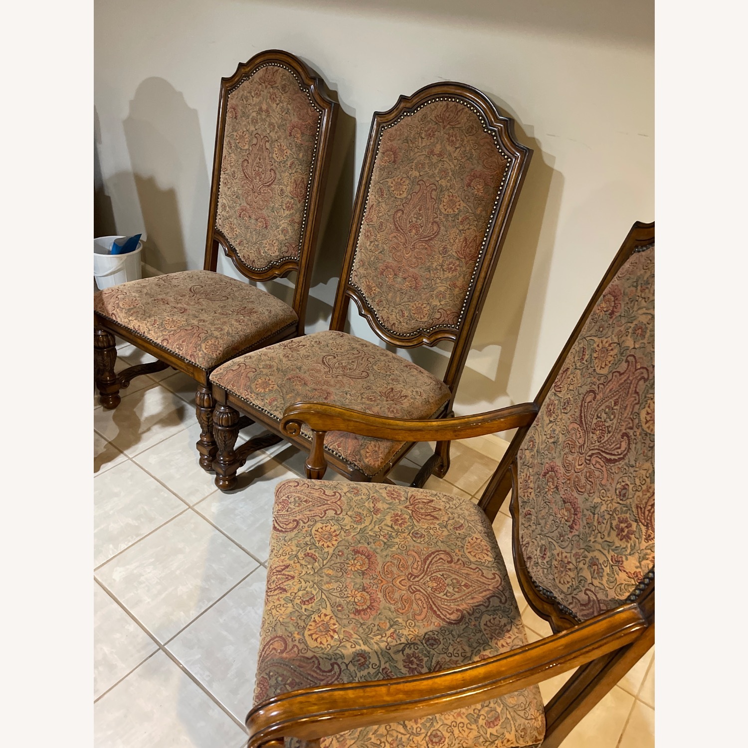 Wood and Fabric Pattern Chairs - image-2