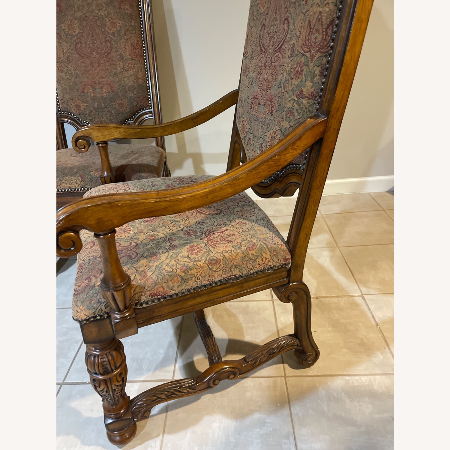 Wood and Fabric Pattern Chairs - image-3