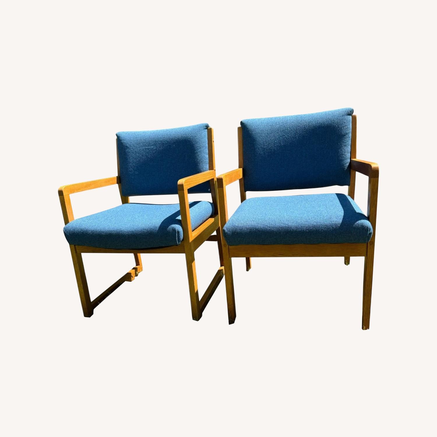 MCM Wood and Blue Chairs - image-7