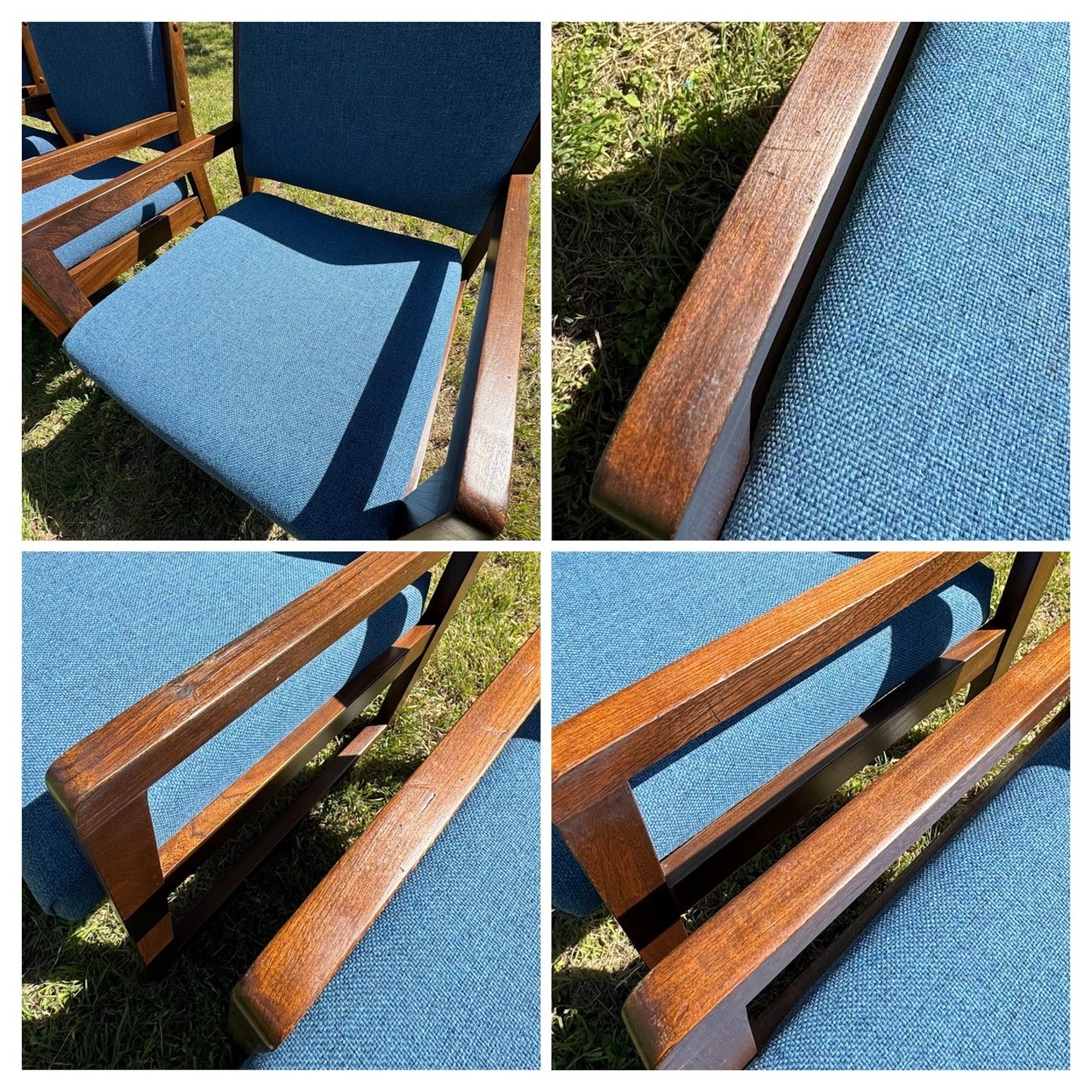 MCM Wood and Blue Chairs - image-2