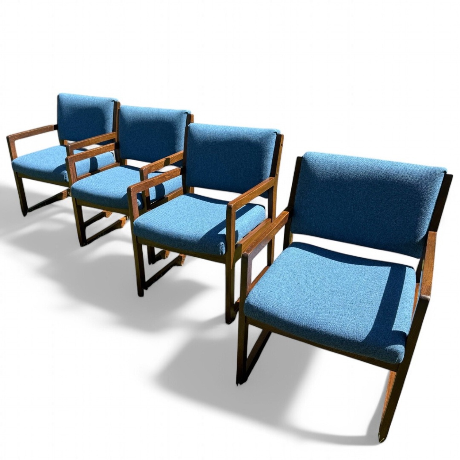 MCM Wood and Blue Chairs - image-0