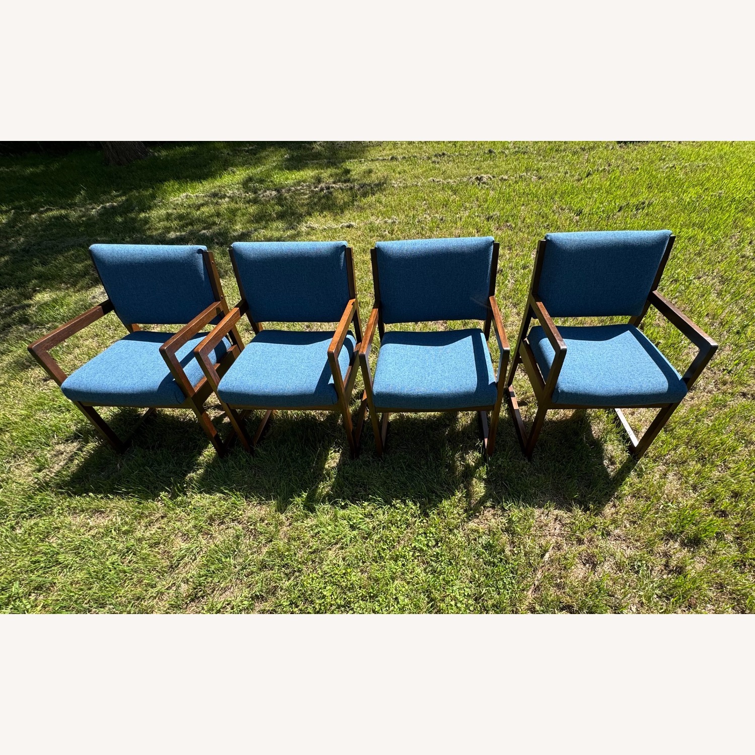 MCM Wood and Blue Chairs - image-6