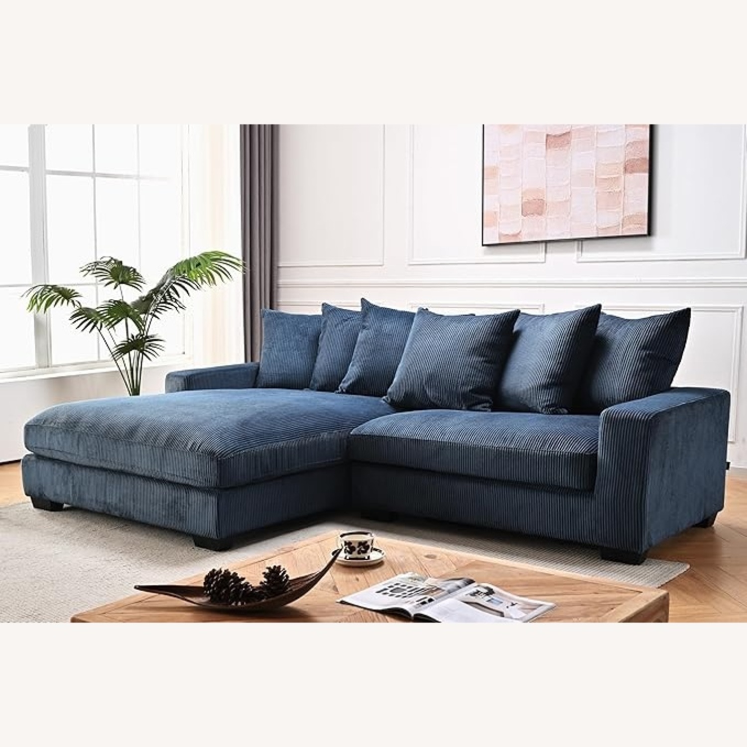 Moe’s Furniture Blue Corduroy Sofa - image-4