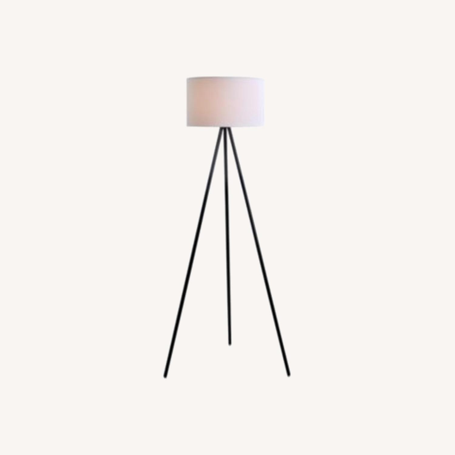 Bloomingdale's Cresswell Floor Lamp Set Tripod Black Metal White Drum Shade - image-0