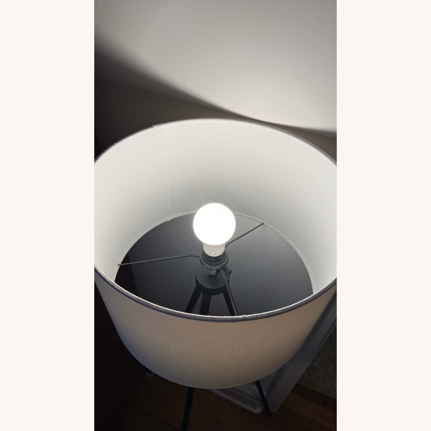 Bloomingdale's Cresswell Floor Lamp Set Tripod Black Metal White Drum Shade - image-4