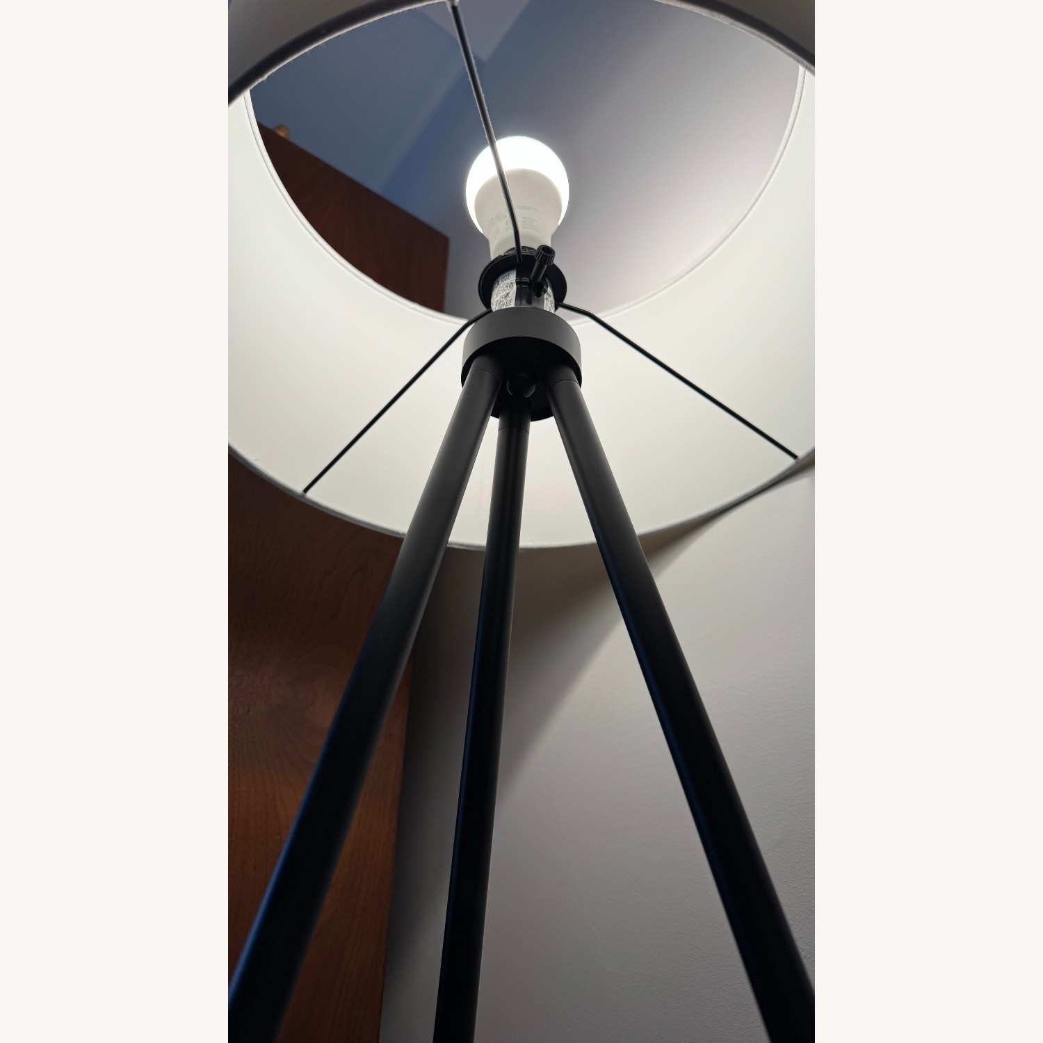 Bloomingdale's Cresswell Floor Lamp Set Tripod Black Metal White Drum Shade - image-5