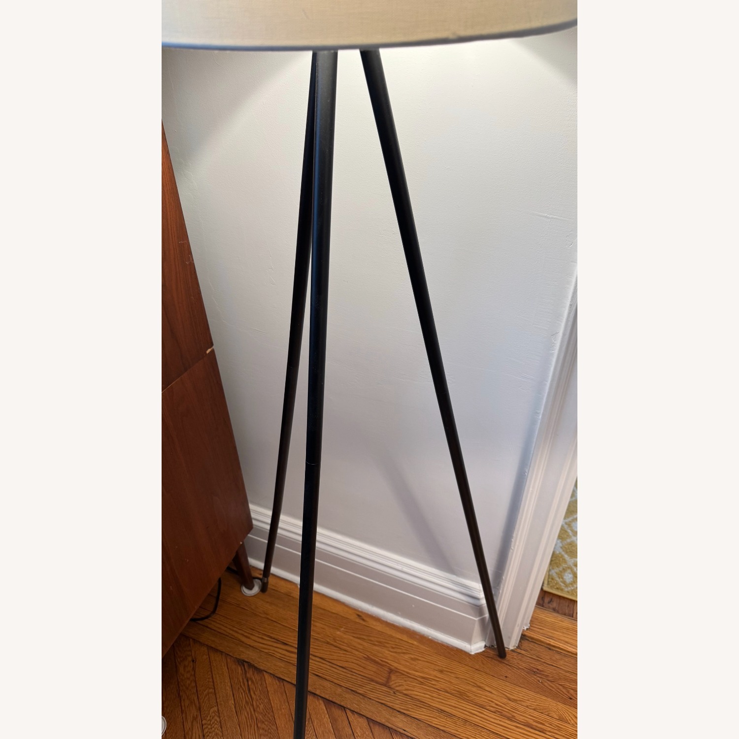 Bloomingdale's Cresswell Floor Lamp Set Tripod Black Metal White Drum Shade - image-3