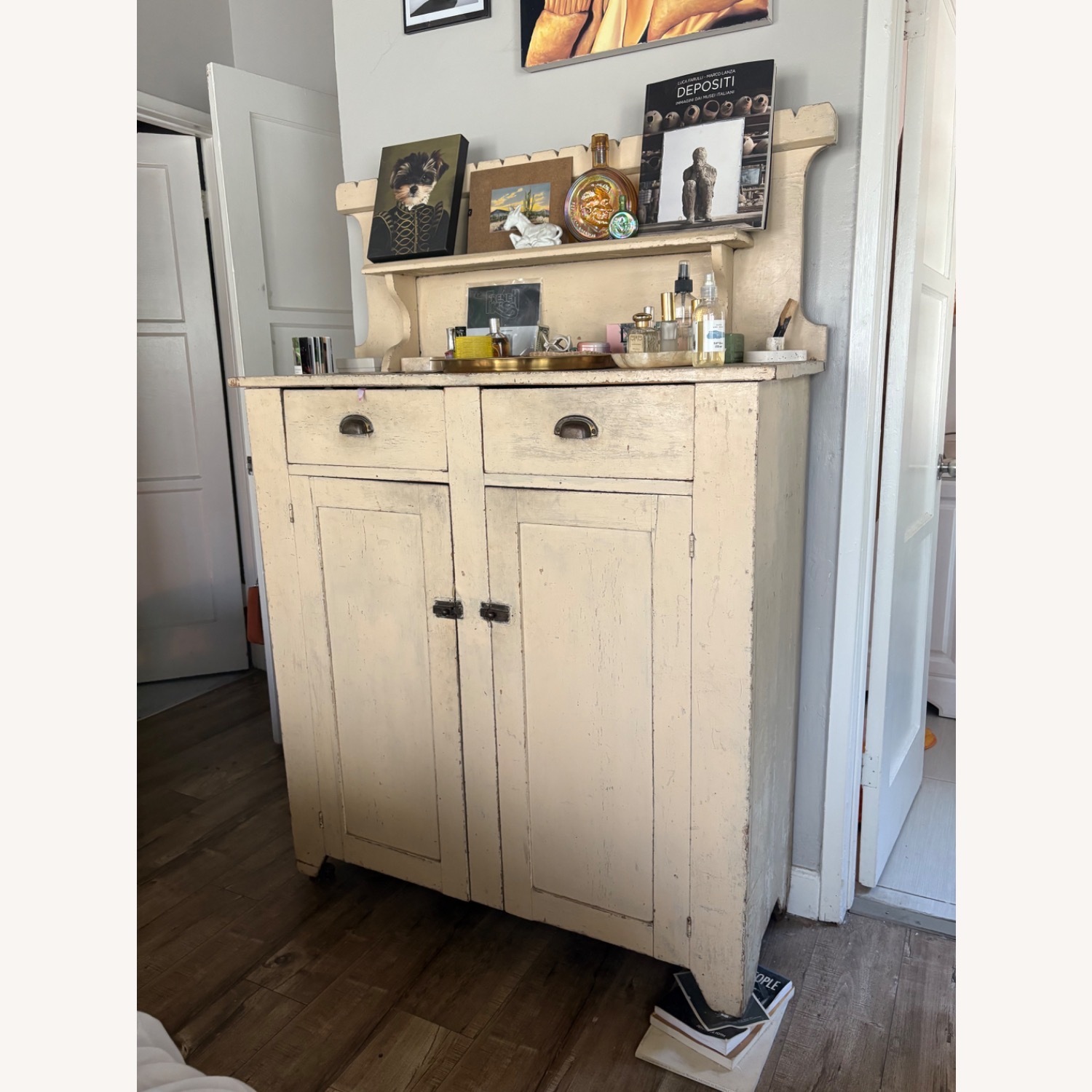 Vintage Butter Yellow Farmhouse Armoire - image-3