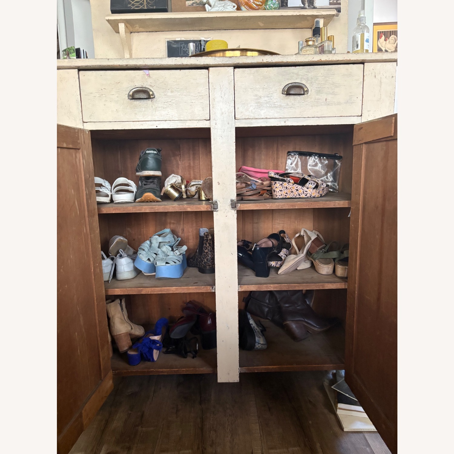 Vintage Butter Yellow Farmhouse Armoire - image-2