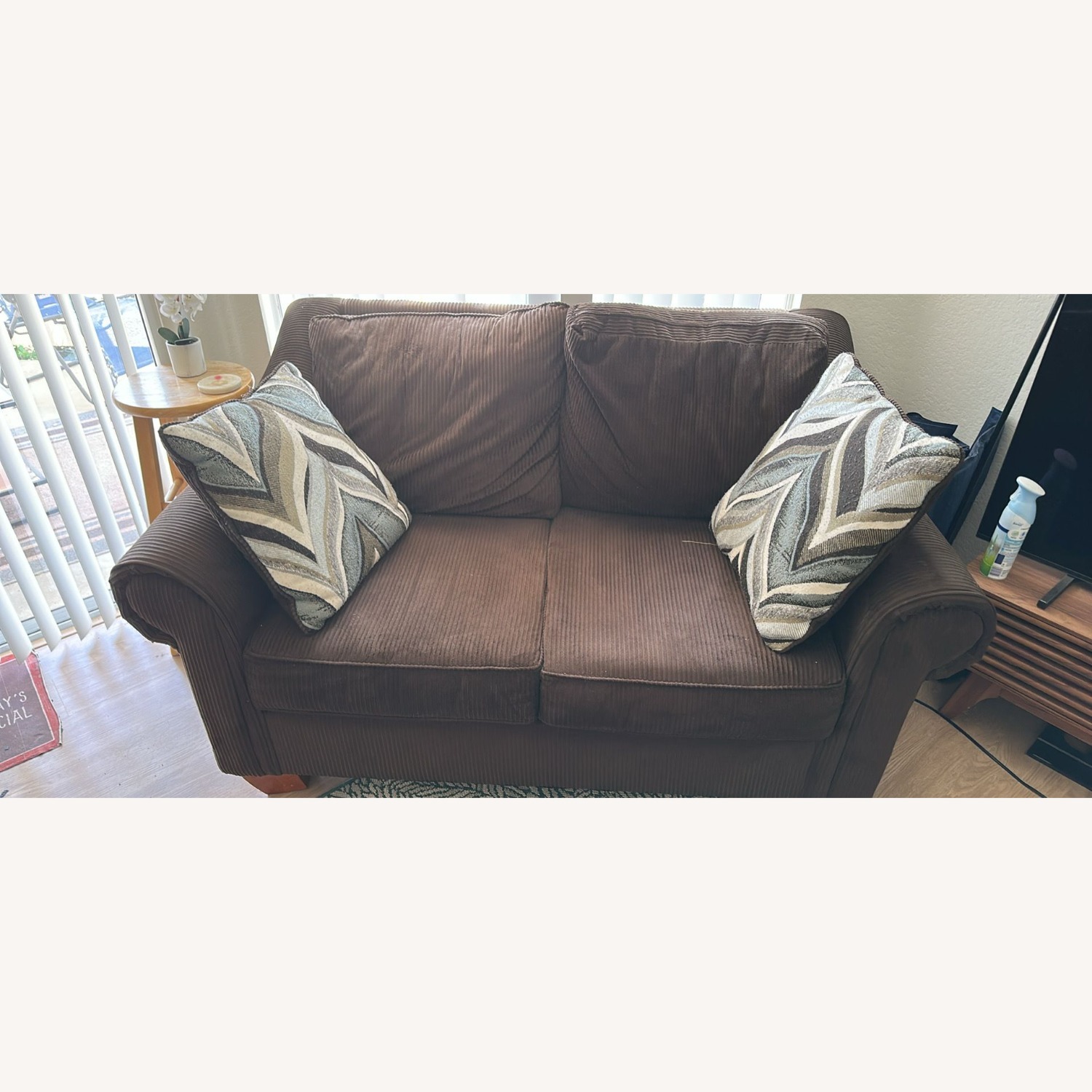 Ashley Chocolate Brown Loveseat - image-1