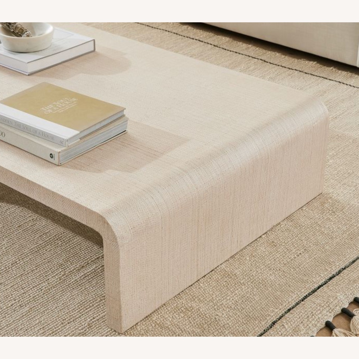 West Elm Solstice Painted Raffia Low Coffee Table - image-3
