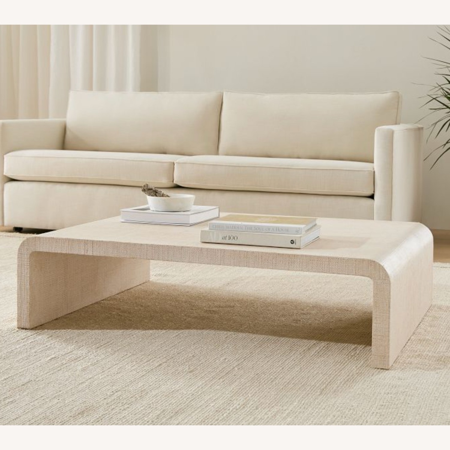 West Elm Solstice Painted Raffia Low Coffee Table - image-1