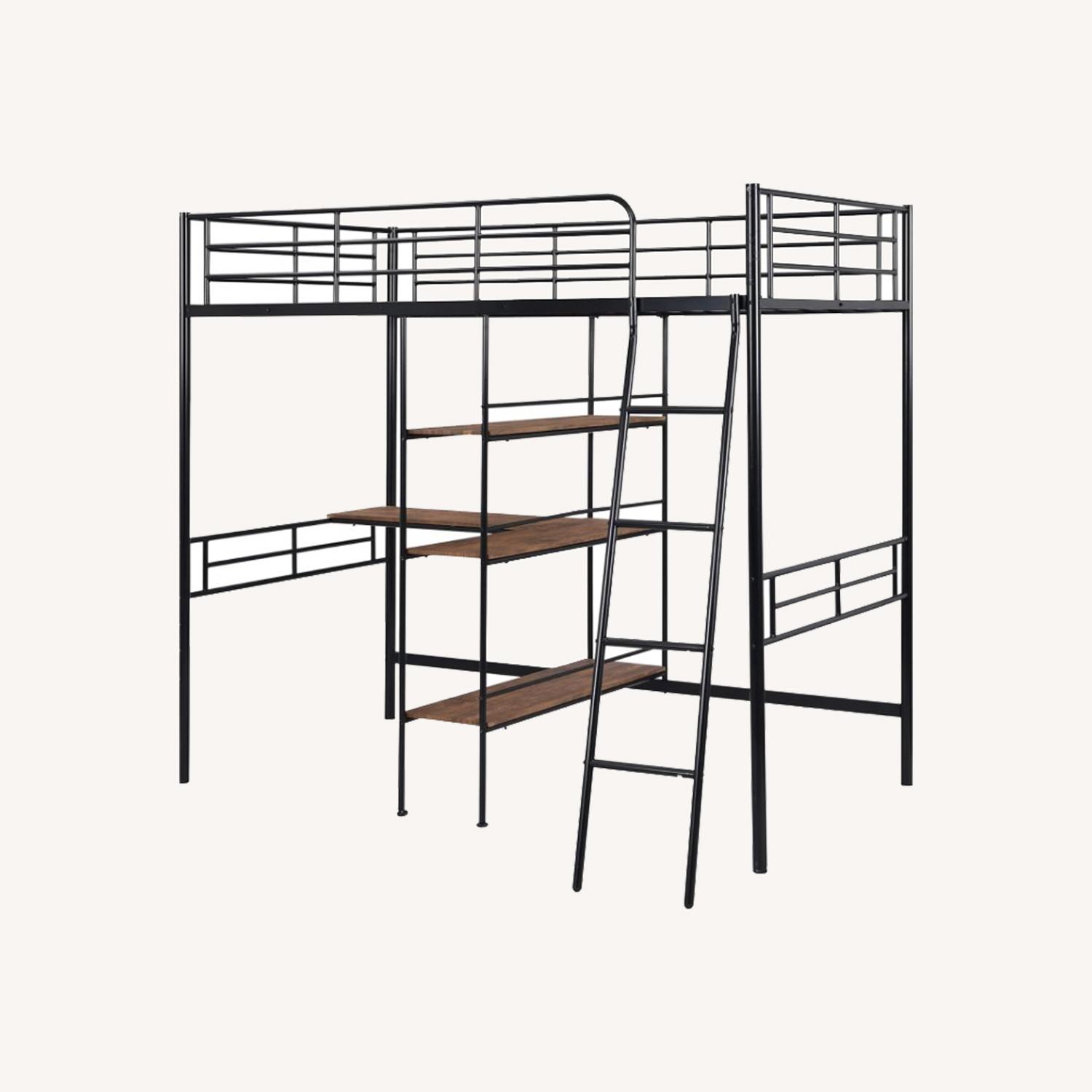 Twin Size Loft Bed with Built-in Desk and Shelves - image-0