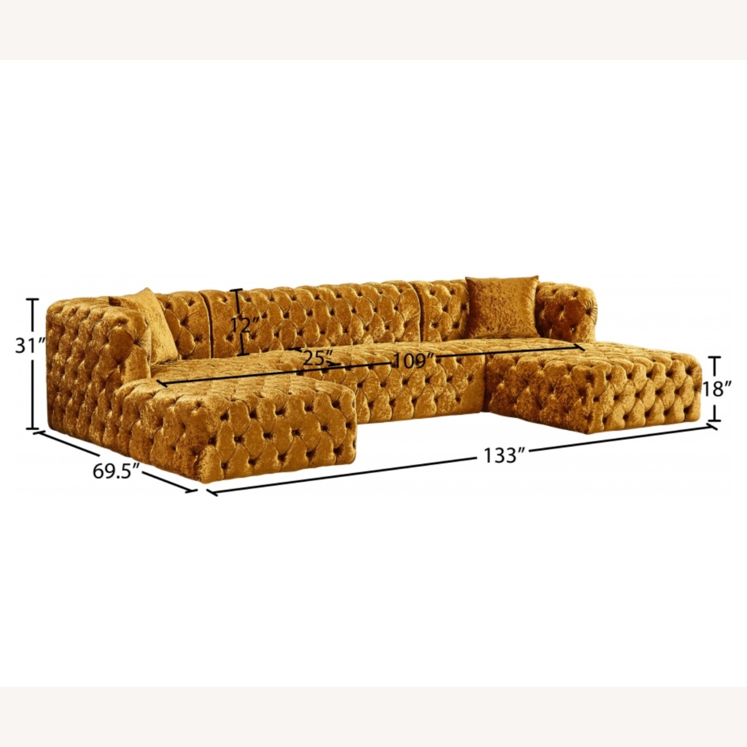 Gold Velvet Three Piece Sectional - image-1