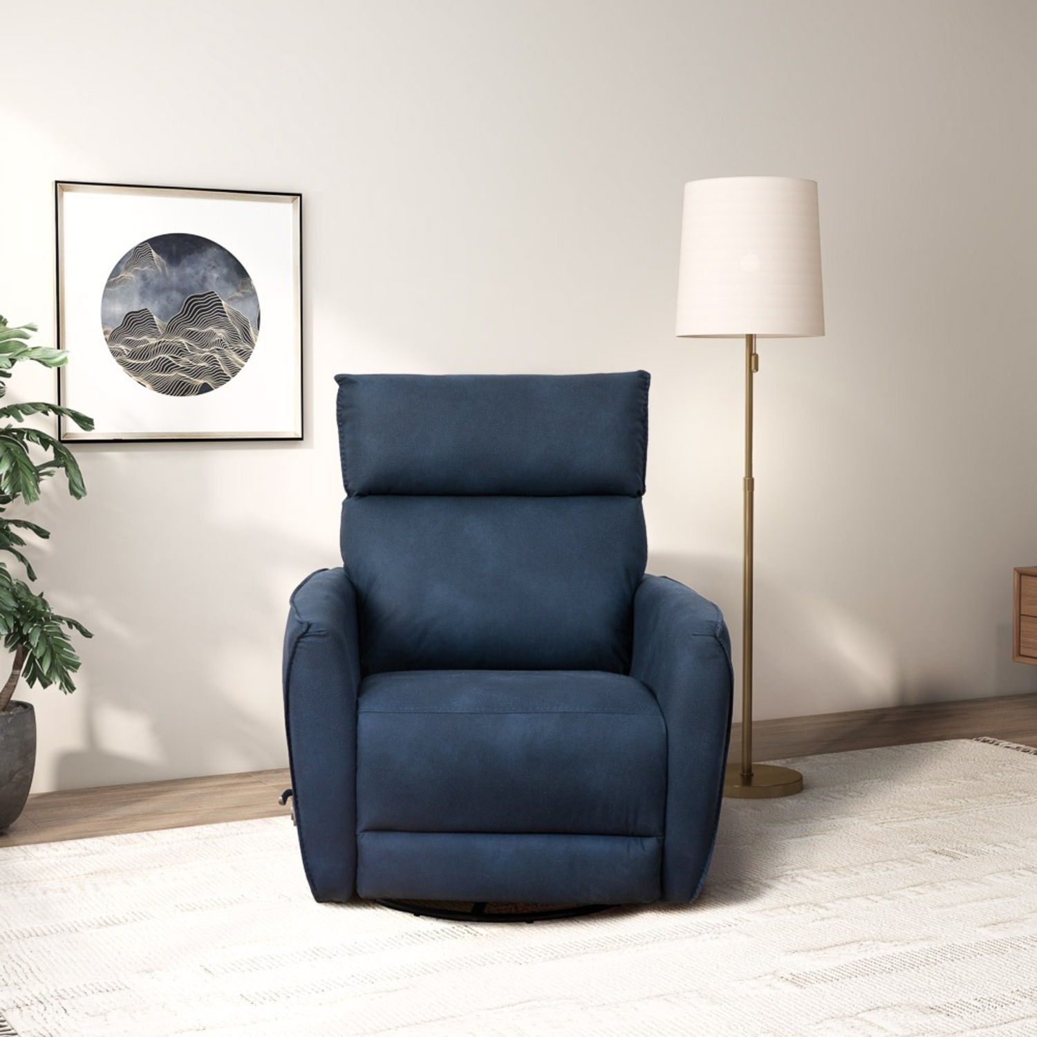 Bandera Swivel Glider Recliner Chair Blue Suede - image-5