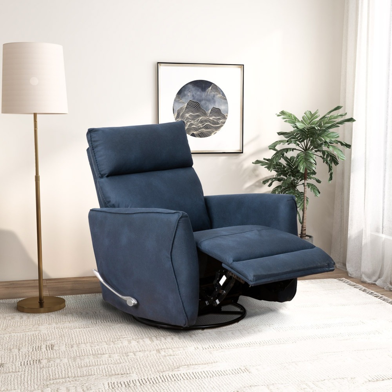 Bandera Swivel Glider Recliner Chair Blue Suede - image-7