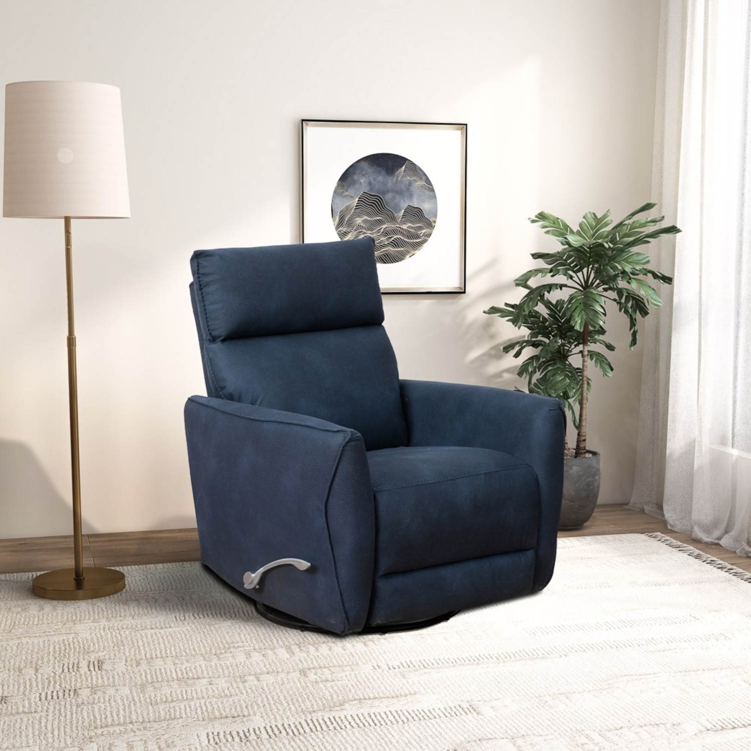 Bandera Swivel Glider Recliner Chair Blue Suede - image-4