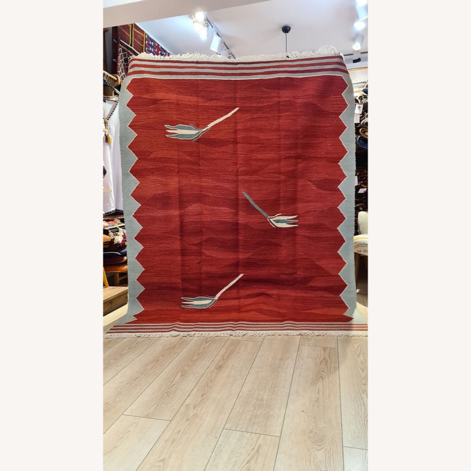 Contemporary Oushak Flat-Weave Rug With Tulips - image-4