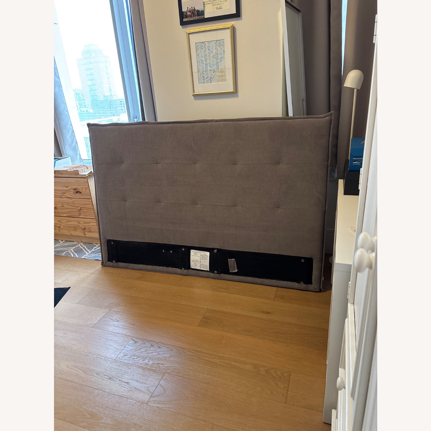Modern Upholstered Light Grey Queen Headboard - image-3