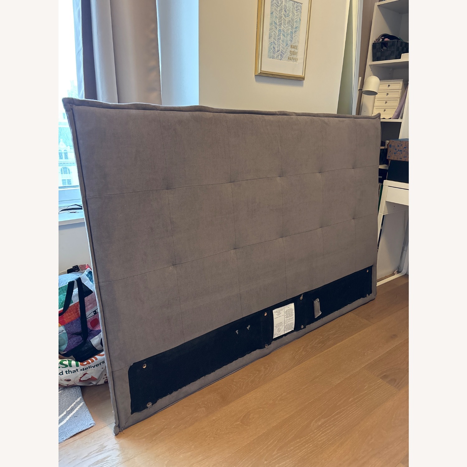Modern Upholstered Light Grey Queen Headboard - image-2