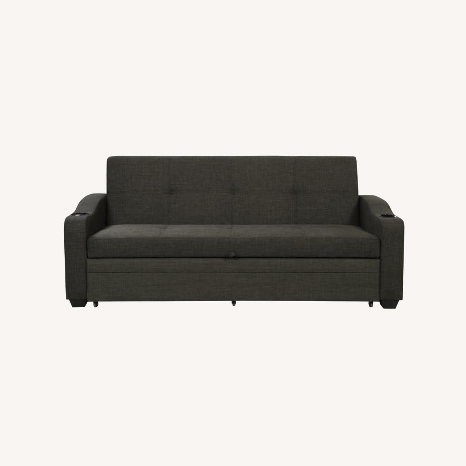 Sofa Bed In Charcoal Grey Fabric W Sleeper - image-0