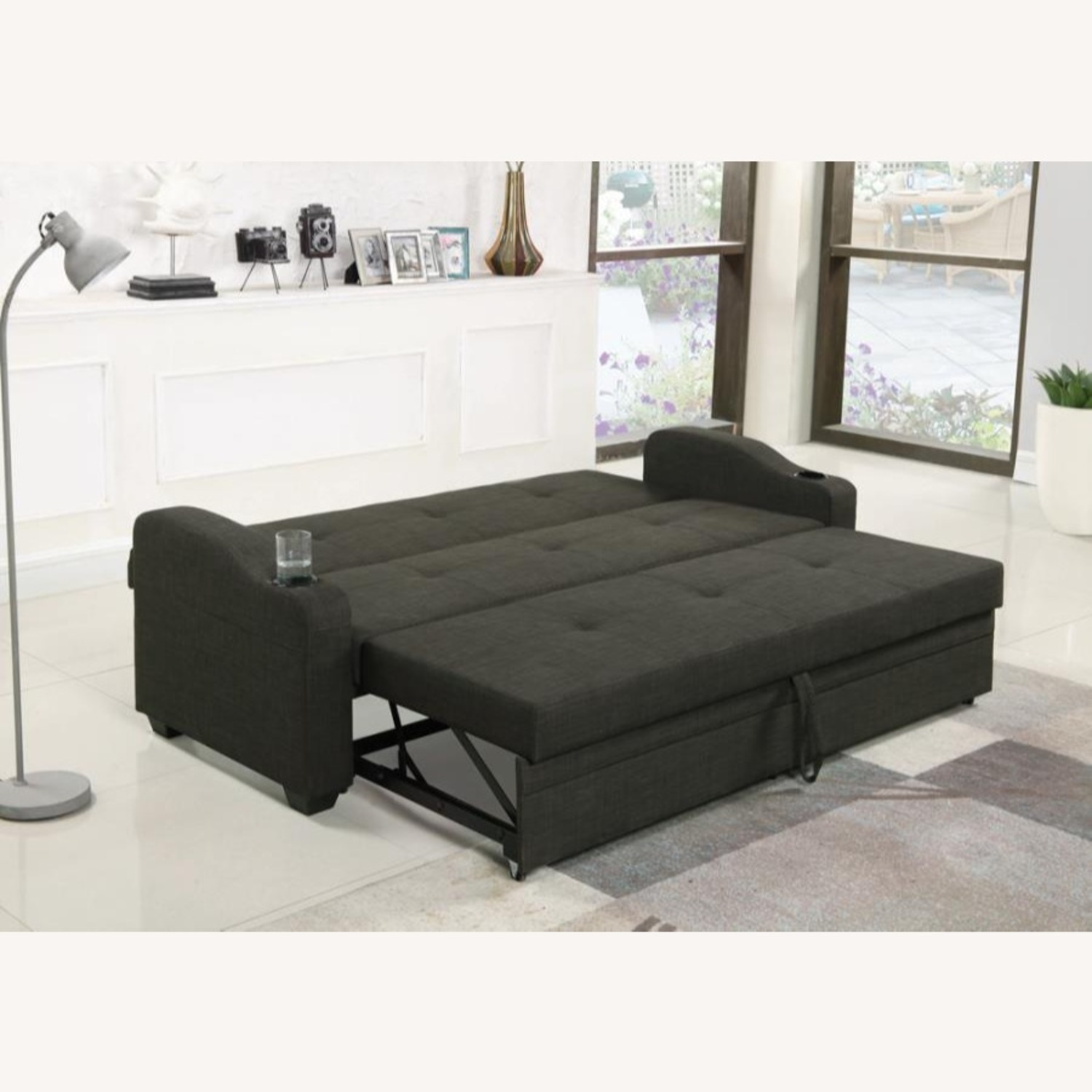 Sofa Bed In Charcoal Grey Fabric W Sleeper - image-12
