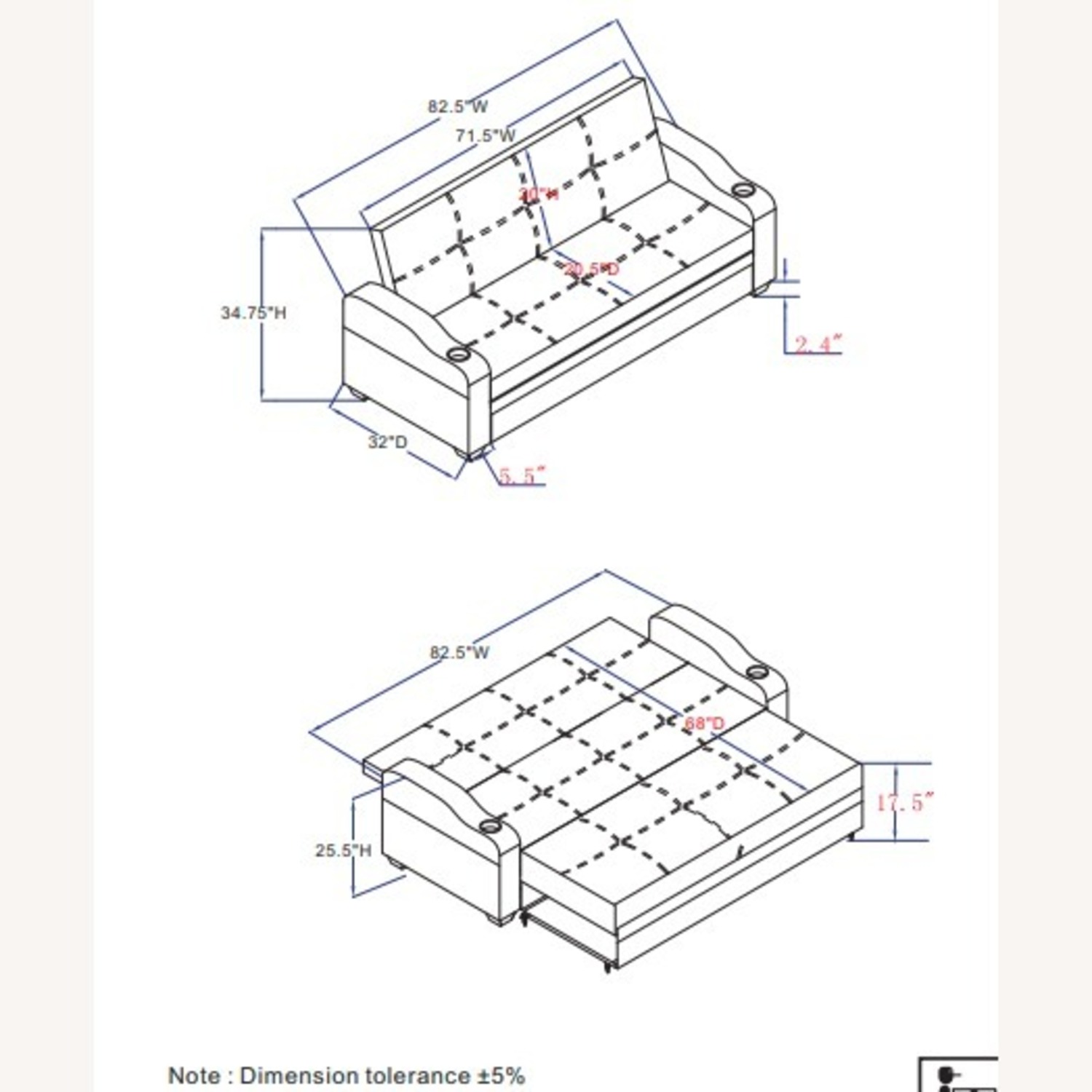 Sofa Bed In Charcoal Grey Fabric W Sleeper - image-9
