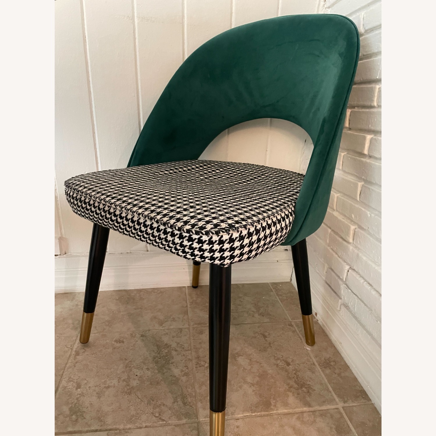Set of 4 Green Velvet & Houndstooth Dining Chairs - image-2