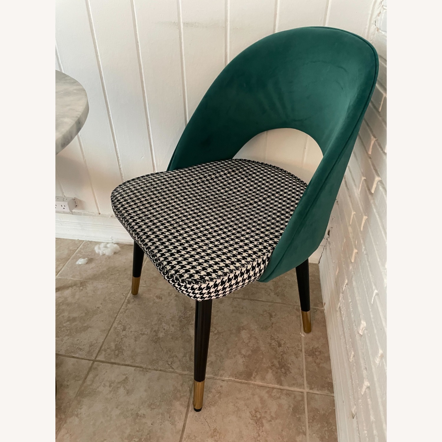 Set of 4 Green Velvet & Houndstooth Dining Chairs - image-1