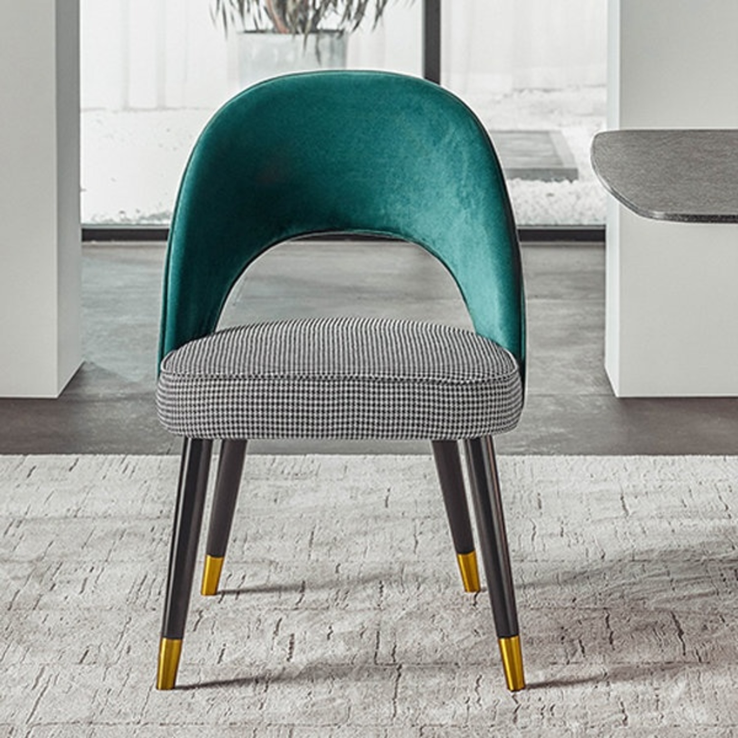 Set of 4 Green Velvet & Houndstooth Dining Chairs - image-4