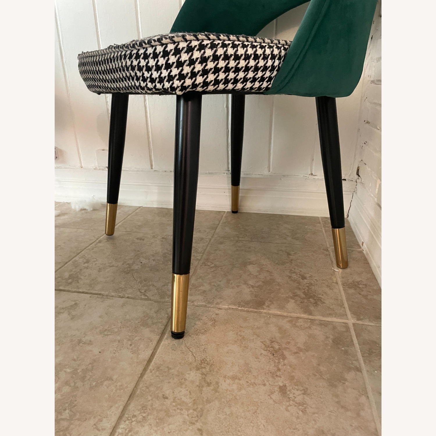 Set of 4 Green Velvet & Houndstooth Dining Chairs - image-3