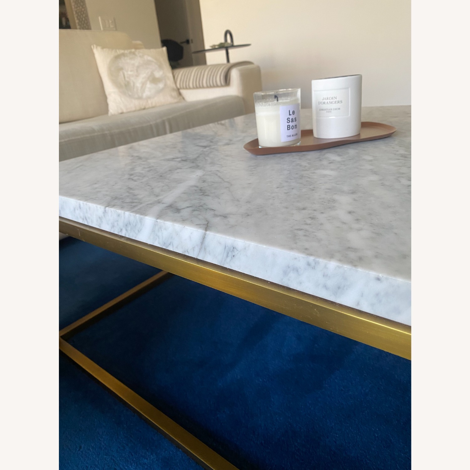 Restoration Hardware Modern Carrara Marble & Burnished Brass Table - image-4