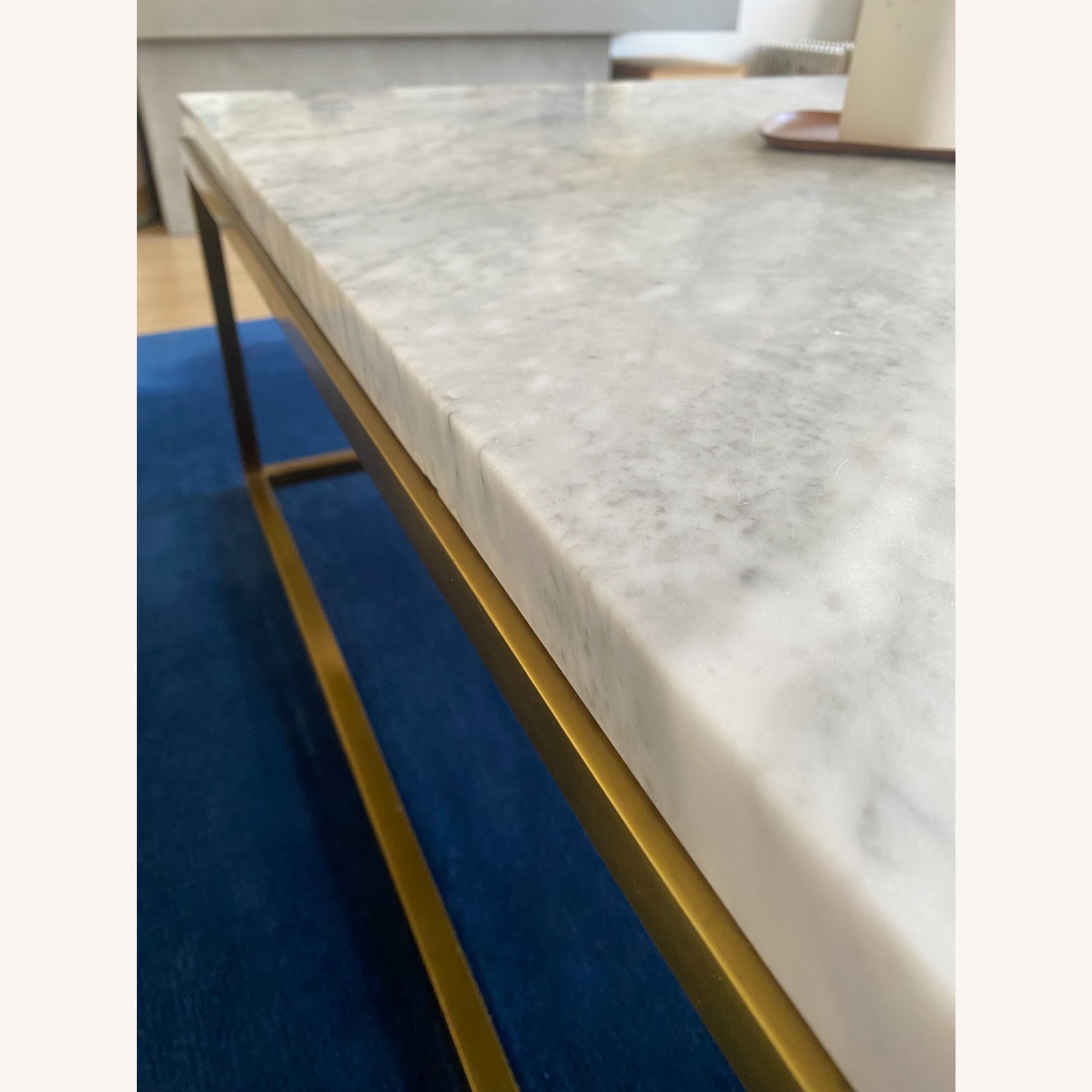 Restoration Hardware Modern Carrara Marble & Burnished Brass Table - image-3