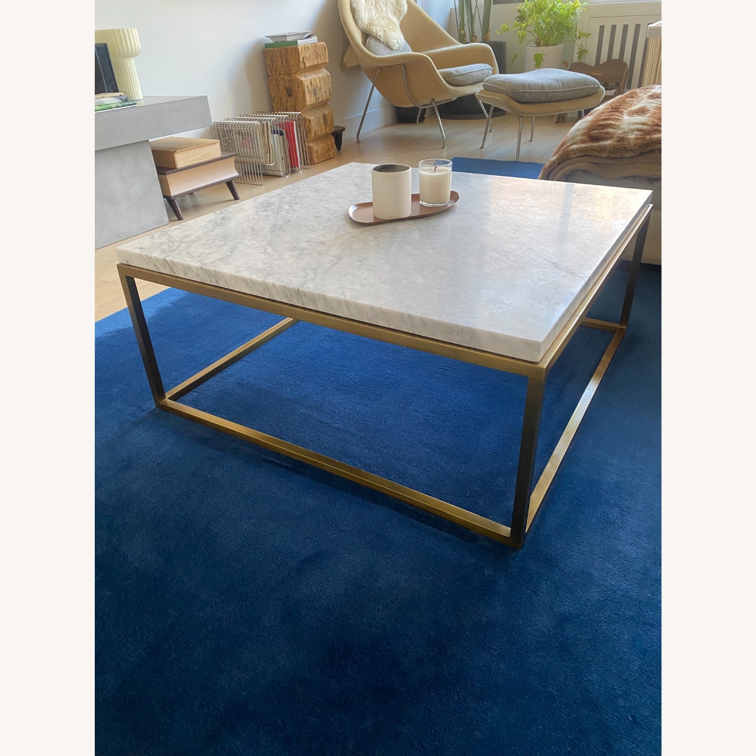 Restoration Hardware Modern Carrara Marble & Burnished Brass Table - image-1