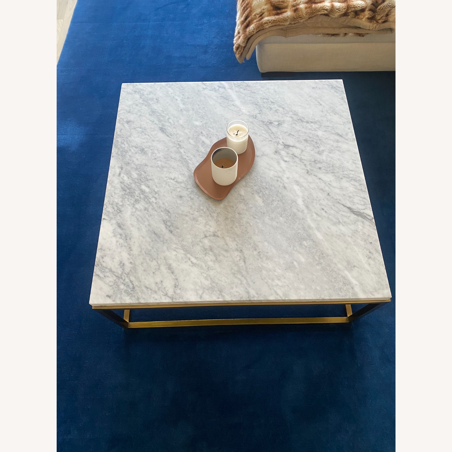 Restoration Hardware Modern Carrara Marble & Burnished Brass Table - image-2